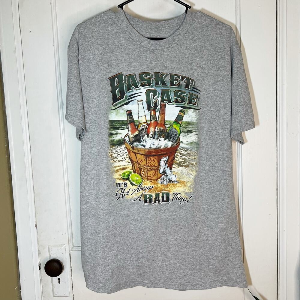 5/$25 Men’s Gray “Basket Case” Beer Graphic Summer T-Shirt Size Large